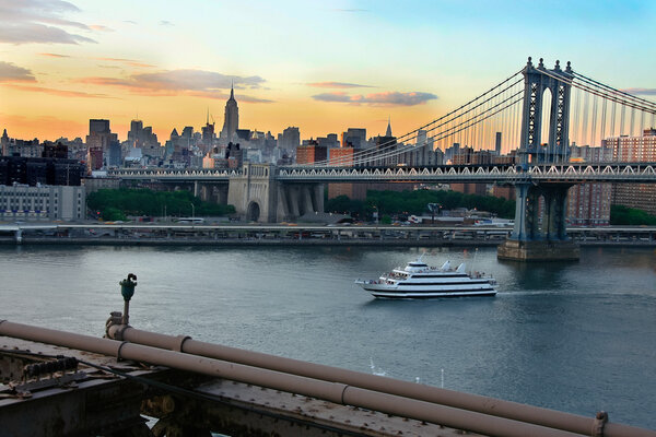 Beautiful Sunset view of Manhattan Bridge from Brooklyn, NYC