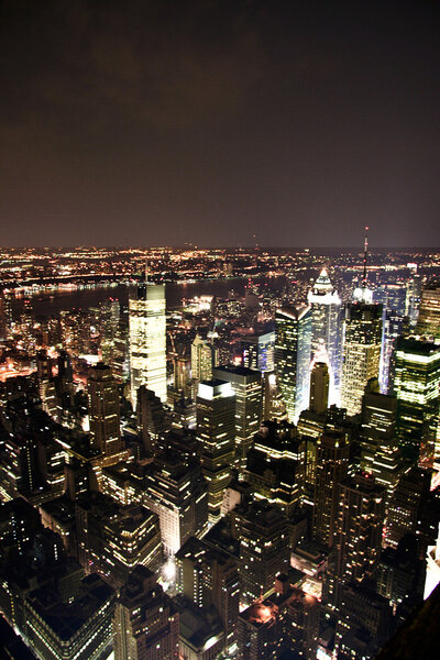 This is a partial view of a city's buildings and structures against the sky of New York from Empire State Building