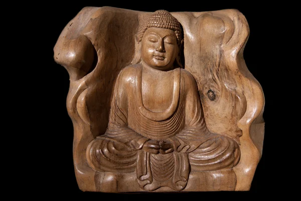 Fából készült szobor a buddha meditál — Stock Fotó