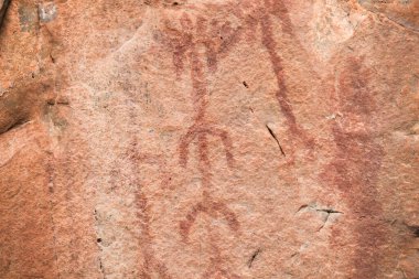 San Blas kaya barınağındaki tarih öncesi resimler, Sierra de San Pedro. Alburquerque, Badajoz, Extremadura, İspanya