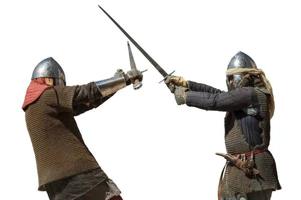 Badajoz Spanya Seot 2019 Ortaçağ Bozkırlarında Kılıç Dövüşü Yapan Aktörler — Stok fotoğraf