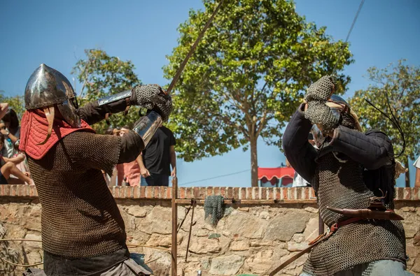 Badajoz Spain Seot 28Th 2019 Medieval Moorish Reenactors Performing Sword — Stock Photo, Image