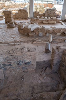 Merida, İspanya - 25 Ağustos 2018: Merida 'da Morerias Arkeolojik Alanı. Casa de los Marmoles. Extremadura, İspanya