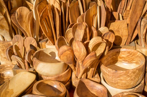 Wooden Handcrafted Kitchenware Closeup — Stock Photo, Image