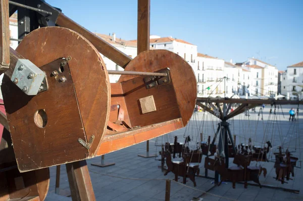 Caceres Spanje Nov 2021 Houten Menselijk Aangedreven Reuzenrad Caceres Middeleeuws — Stockfoto