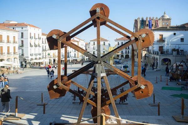 Caceres Spanien November 2021 Menschengetriebenes Riesenrad Aus Holz Caceres Mittelalterfest — Stockfoto