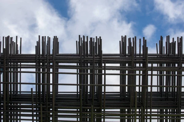 Reinforcing Bars Framework Armored Concrete Construction Blue Cloudy Sky —  Fotos de Stock