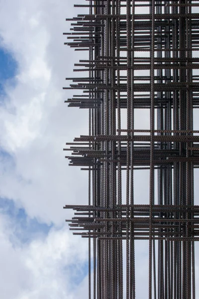 Reinforcing Bars Framework Armored Concrete Construction Blue Cloudy Sky — Fotografia de Stock