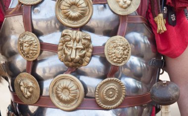 Centurion with highly ornamented muscle cuirass. Historical reenactment