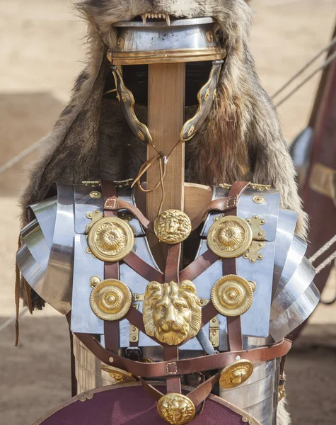 Знаковое Снаряжение Знаменосца Римских Легионов Римские Офицеры Покрыли Свои Шлемы — стоковое фото