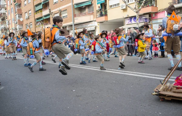 Badajoz Spain Feb 2018 San Roque Parade Family Comparsa Performing — Stock Photo, Image