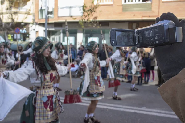 Badajoz Spain Feb 2018 Man Recording San Roque Comparsas Parade — Stock Photo, Image