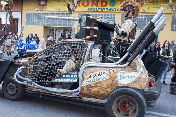 Badajoz Španělsko Února 2018 San Roque Srovnává Průvod Motorový Vůz — Stock fotografie