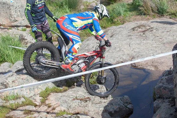 Merida Spain April 10Th 2022 Motorcycle Trial Extremadura Championship Competitor — Stock Photo, Image