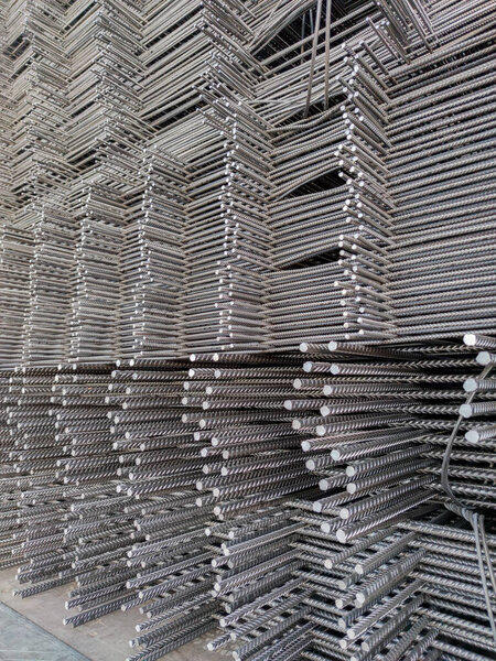 Reinforcing bars framework for armored concrete construction. Layers stacked and stowed for transport