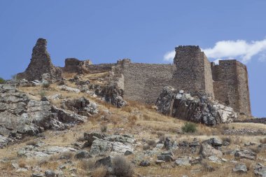 Magacela fostress, Badajoz, Extremadura, İspanya. Kalenin kökeninin Roma öncesi olduğuna inanılıyordu. 