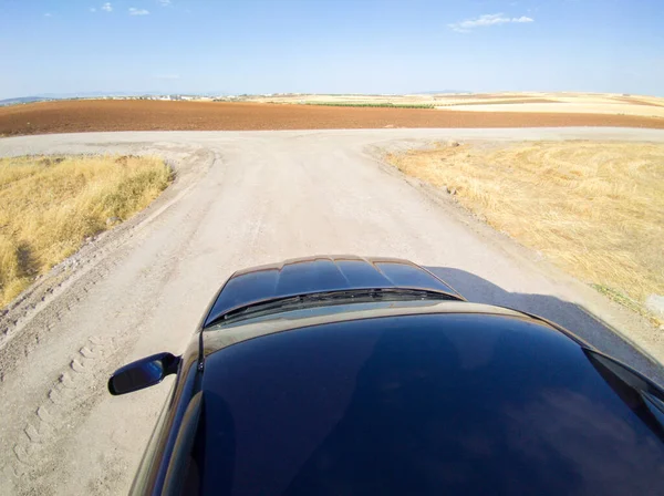Driving Road Rural Tracks View Car Roof — Stock Photo, Image