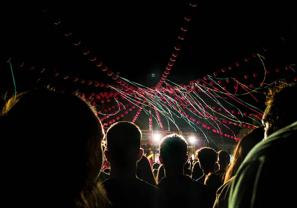 Live Music Performance Decorated Paper Lanterns Streamers Backlight Public View — Stok fotoğraf