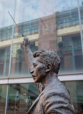 Barcelona, Spain - Dec 29th, 2019: Palace of Catalan Music. Sculpture of Lluis Millet Founder of the Catalan Orfeon