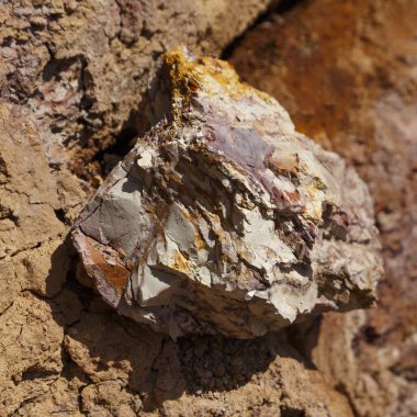 Demir, bakır ve diğer metaller gibi minerallerle dolu toprak.