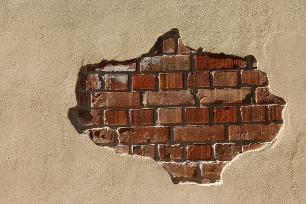 Wall Red Clay Bricks Partially Plastered — Stock Photo, Image