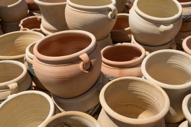 Clay jugs for garden flowers and plants