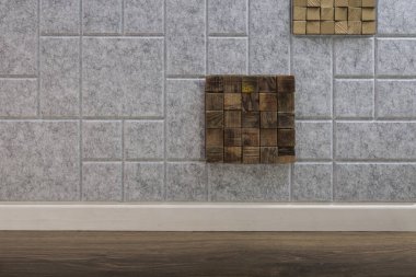 Acoustic polyester with decorative wood inserts