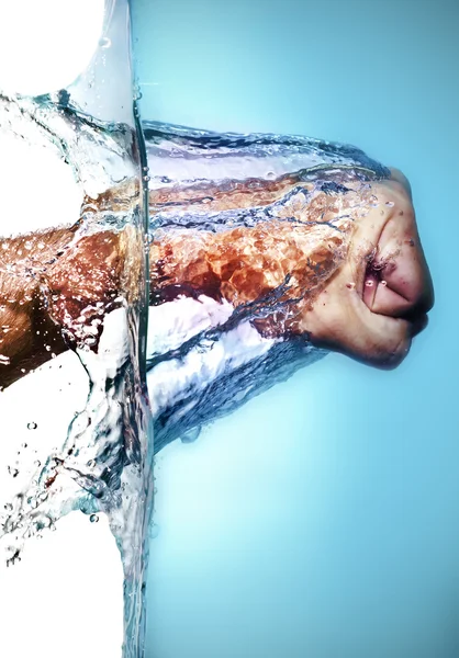 Male Fist Hitting Water — Stock Photo, Image