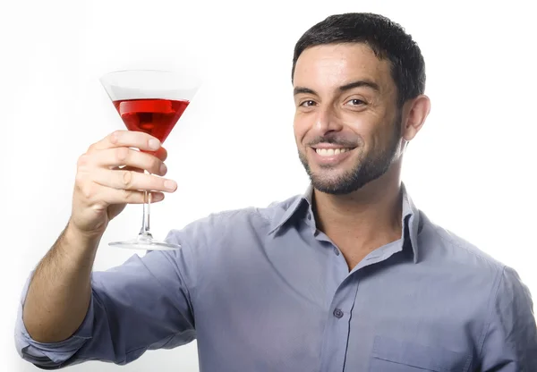 Young Man with Cocktail Isolated White — Stock Photo, Image