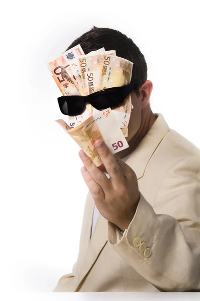 Zakenman bankbiljetten masker — Stockfoto