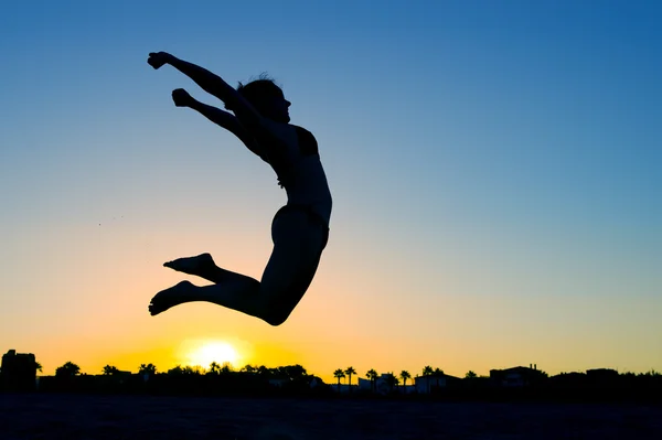 Woman Silhouette Jumping — Stock Photo, Image