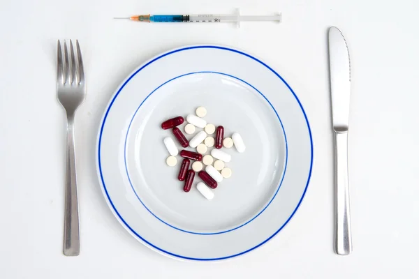 약과 테이블의 의료 식사 — 스톡 사진