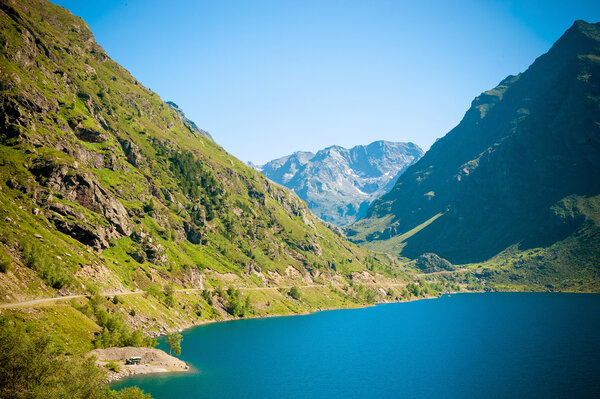 panoramic view of Mountains and Lake in Pyrenees