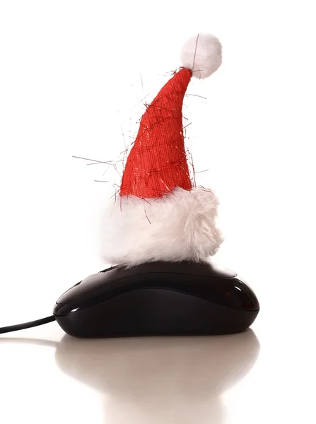 Christmas Hat on Computer Mouse — Stock Photo, Image
