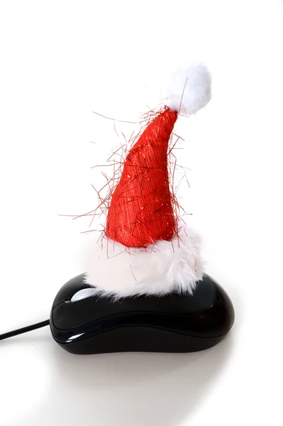 Christmas Hat on Computer Mouse — Stock Photo, Image