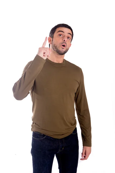 Man pointing up for copy space — Stock Photo, Image