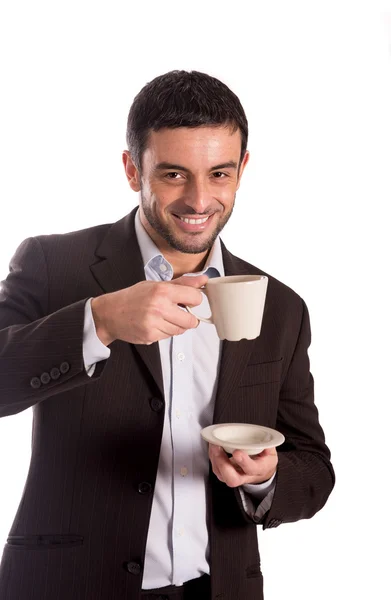 Uomo che beve caffè in un vestito — Foto Stock