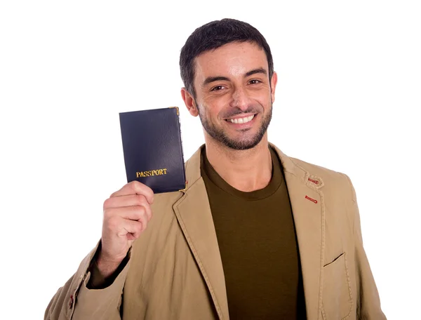 Adam tutarak pasaportu — Stok fotoğraf