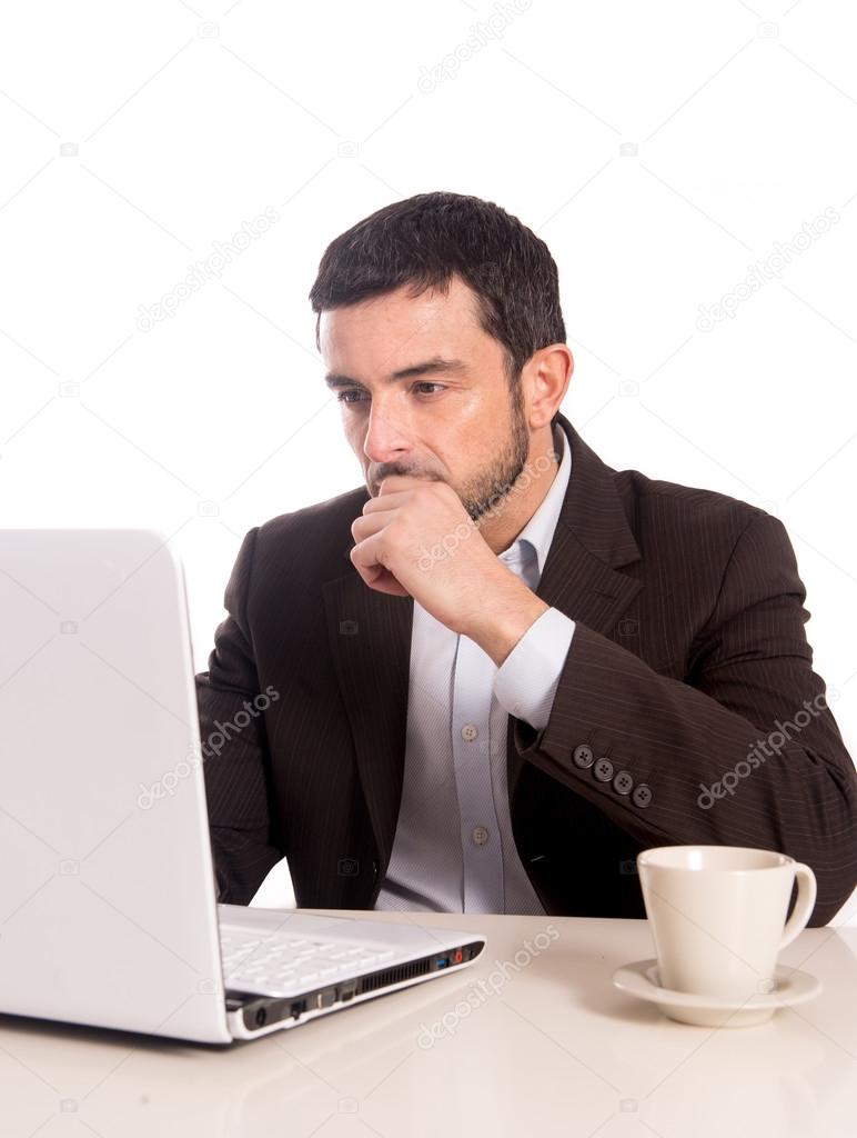 business man concentrating on a laptop