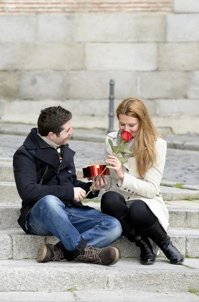 Romantic couple in love celebrating anniversary — Stock Photo, Image