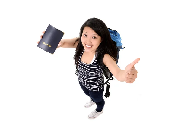 Young attractive asian chinese woman traveler showing passport — Stock Photo, Image