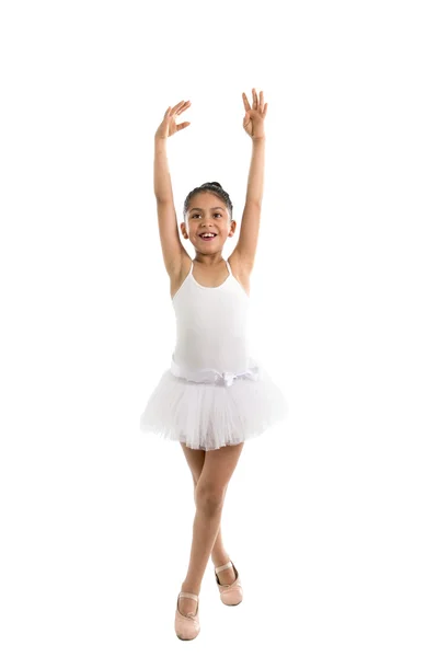 Young cute little girl ballet dancer dancing on white background — Stock Photo, Image