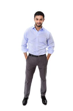 şirket portre izole beyaz arka plan üzerinde duran genç çekici iş adamı