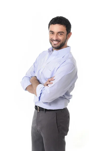 Young attractive business man standing in corporate portrait isolated on white background — Stock Photo, Image