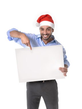 yakışıklı iş adamı Santa Noel şapka boş Pano işaretleme