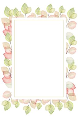 suluboya kartpostal yeşil ve turuncu, pembe yapraklar, düğün davetiyesi