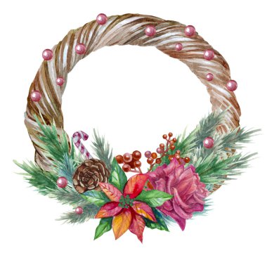 suluboya kartpostal yeşil köknar dalları, kışın, yeni yılda