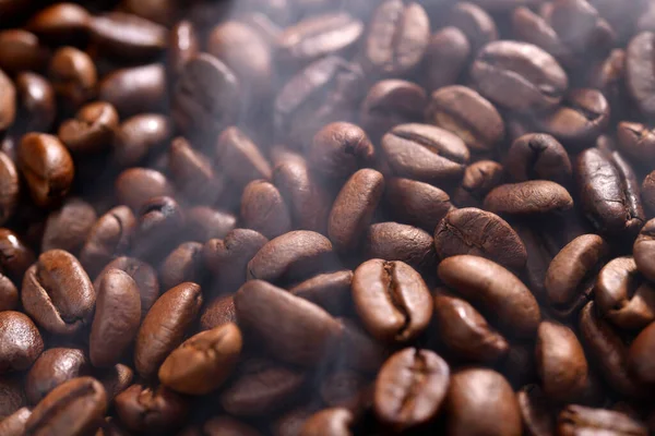 Freshly Roasted Pile Coffee Beans Smoke Foreground Aromatic Fresh Deep — Stock Photo, Image