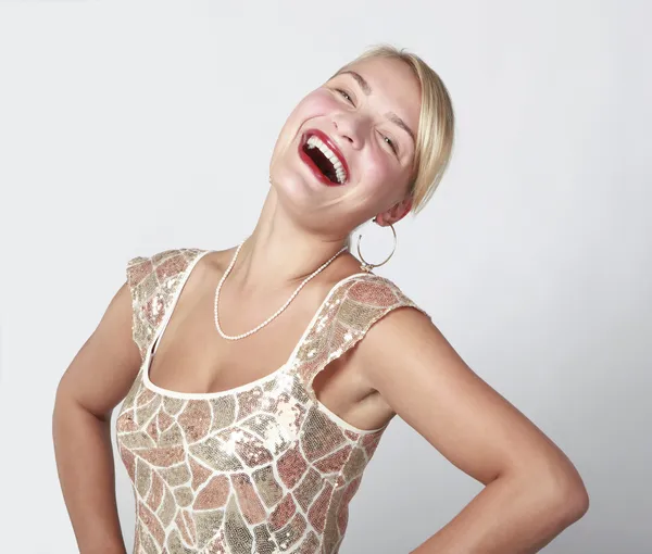 She is wearing a cocktail dress — Stock Photo, Image