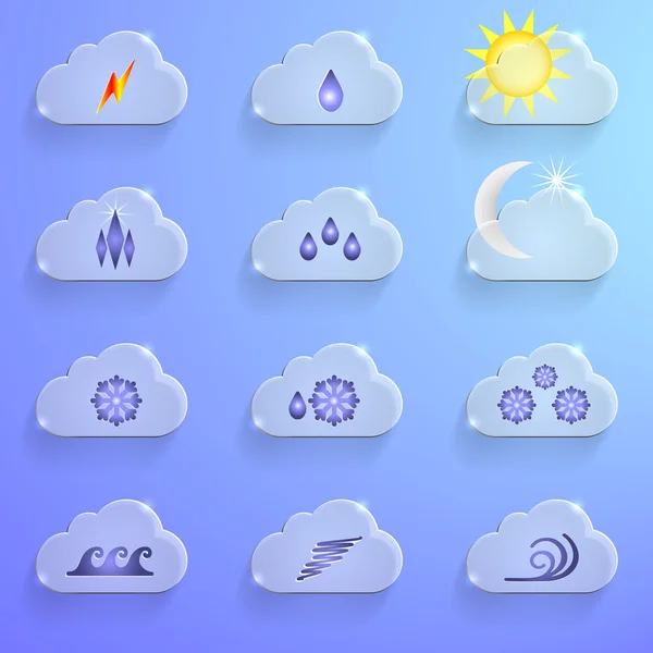 Nuvole blu con segni meteorologici — Vettoriale Stock
